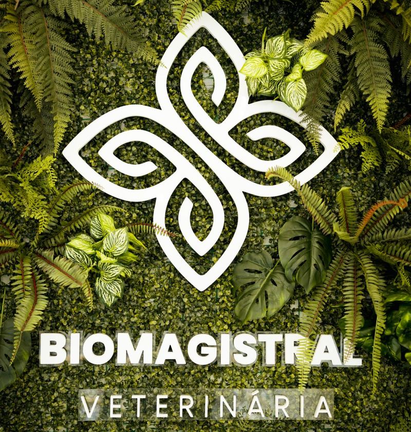 Parede verde com o letreiro Biomagistral Veterinária